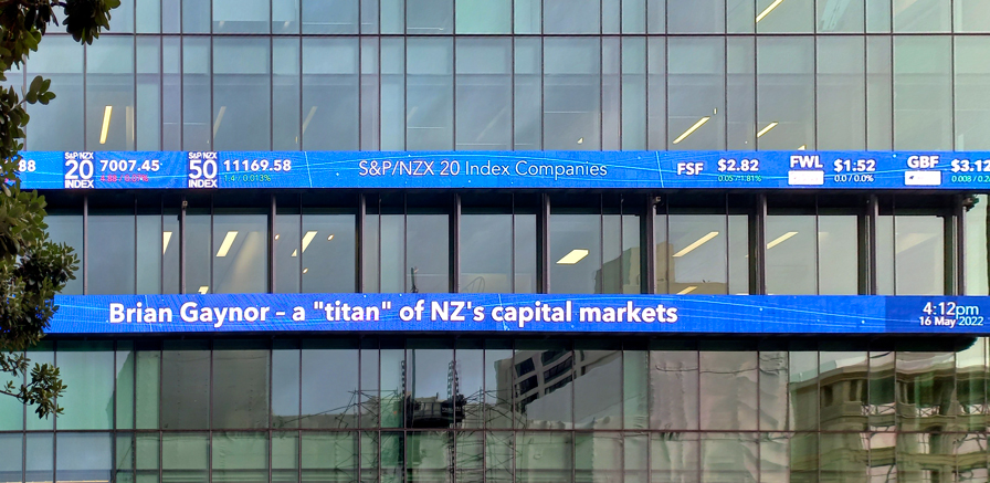 The ticker on the NZX building today.