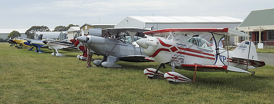 The sleek steads line up of in front of Mid Canterbury Aero Club’s new hangar and clubhouse.