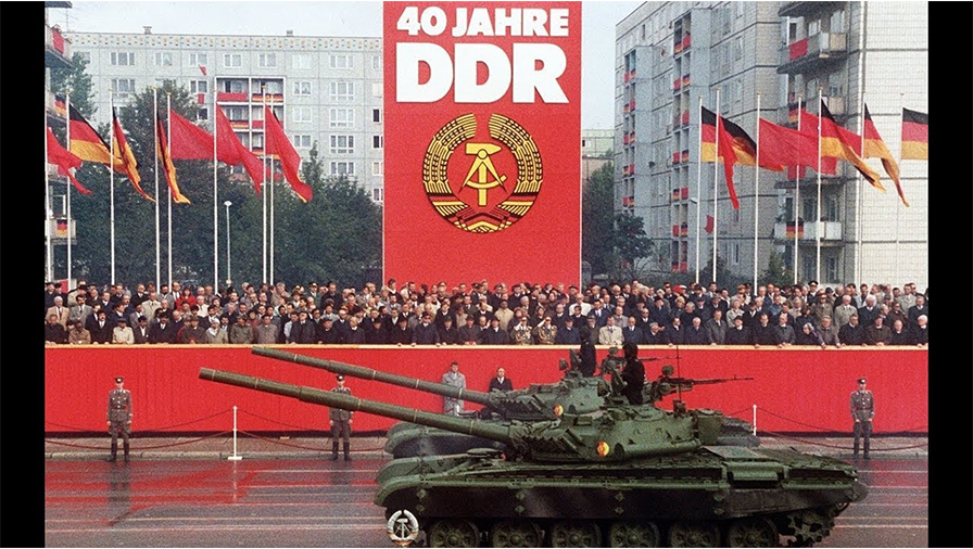 The GDR (DDR in German) celebrates its 40th and final anniversary in October 1989.