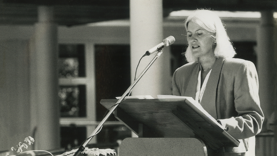 Margaret Wilson speaks at the opening of the University of Waikato’s new law faculty, 1990.