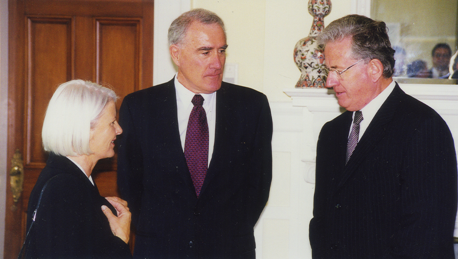 Margaret Wilson with Sir Geoffrey Palmer, centre, and Sir Michael Cullen at Government House in the early 2000s.