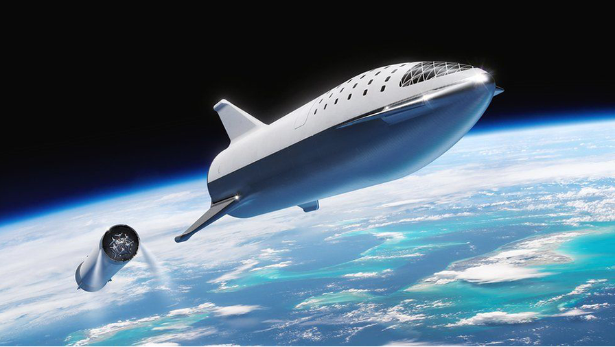 Artist’s impression of SpaceX Starship dropping a fuel-stage rocket  