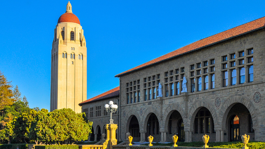 Stanford University in Palo Alto, California, with the Hoover tower.