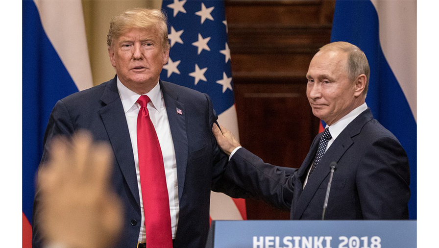 Presidents Trump and Putin at their Helsinki summit in 2018.