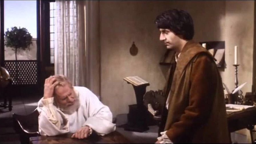 Topol as Galileo and Tom Conti as Andrea Sarti in Joseph Losey’s 1975 film     