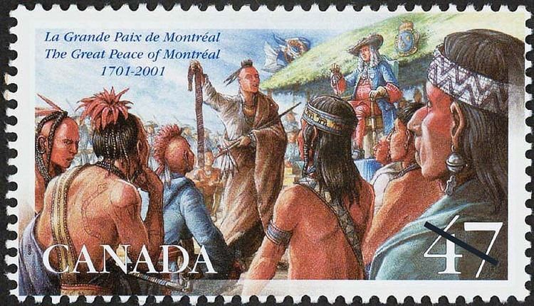 North American chief Kandiaronk depicted in a Canadian stamp.